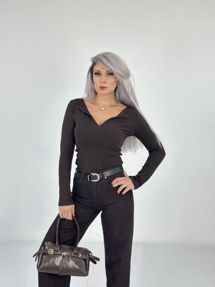 Kahve Fermuarlı Body