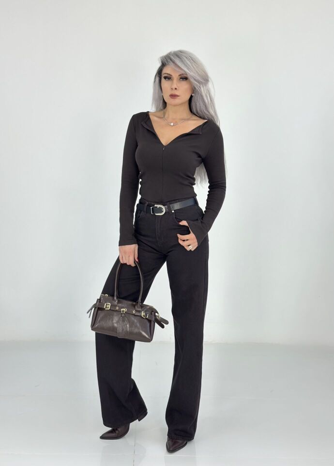 Koyu Kahve Kemerli İspanyol Jean