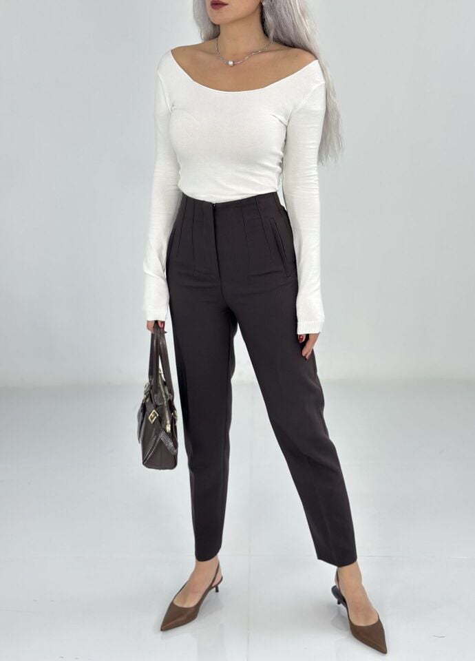 Koyu Kahve Yüksek Bel Kalem Pantolon