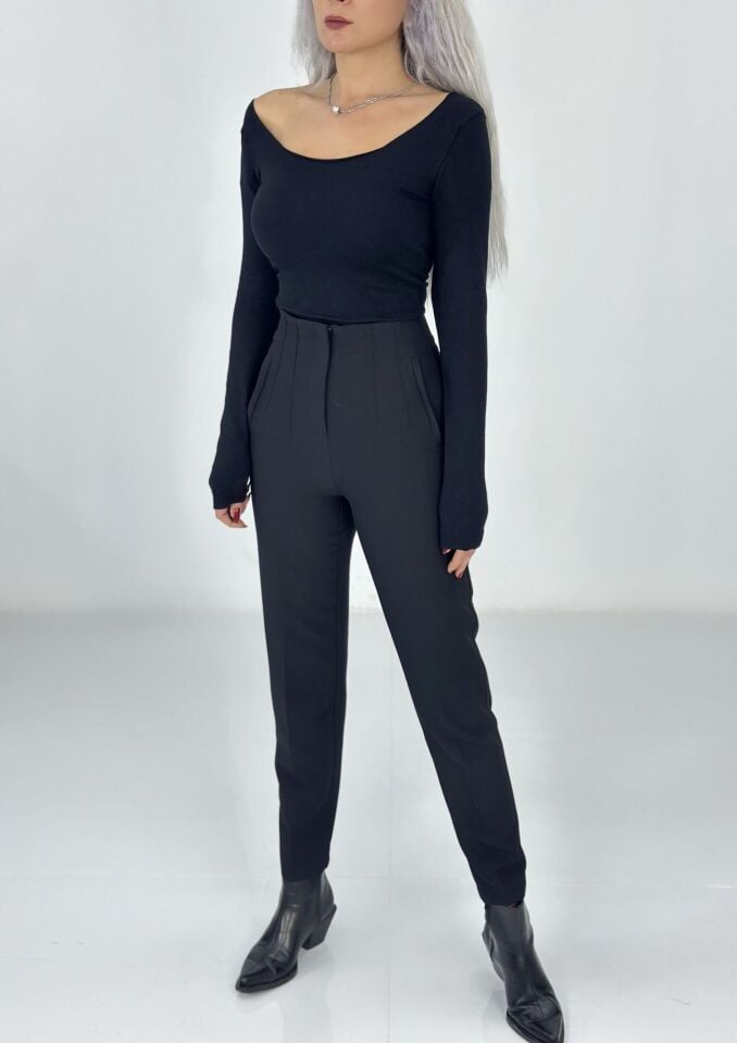 Siyah Yüksek Bel Kalem Pantolon