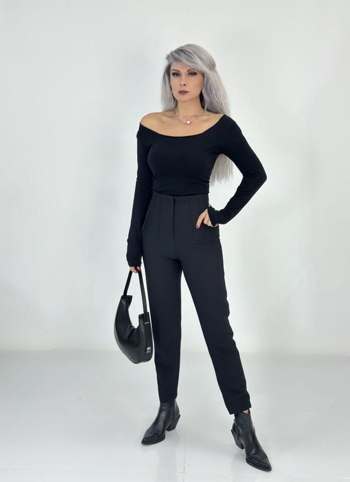 Siyah Yüksek Bel Kalem Pantolon