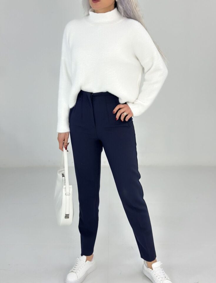 Lacivert Yüksek Bel Kalem Pantolon