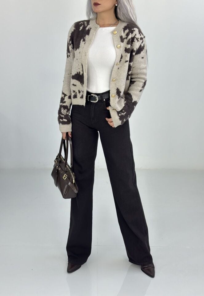 Koyu Kahve Kemerli Wide Leg Jean