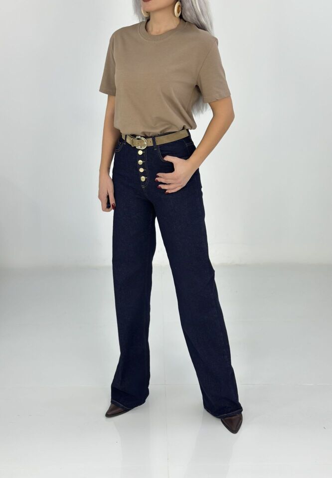 Camel Çift Kat Bisiklet Yaka Basic Tshirt