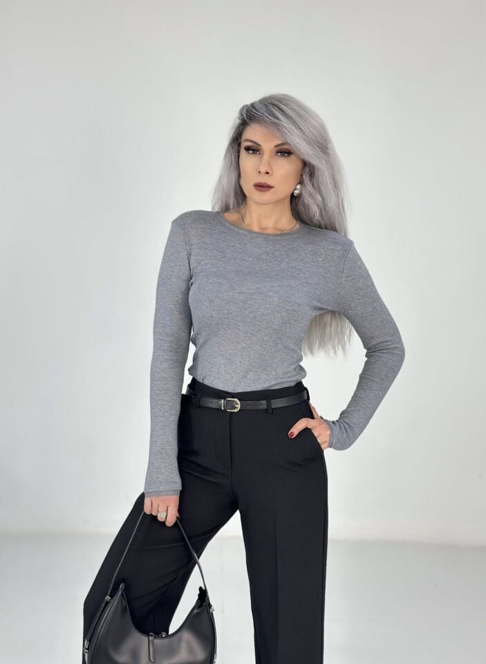 Gri Dantel Detay Triko Body