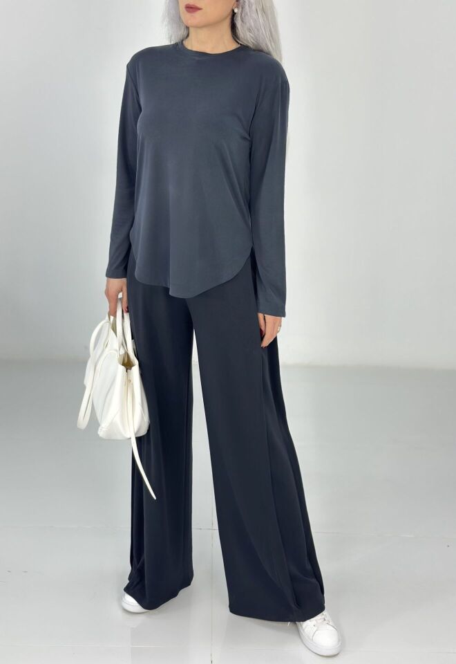 Antrasit Oysh Kumaş Dökümlü Bluz