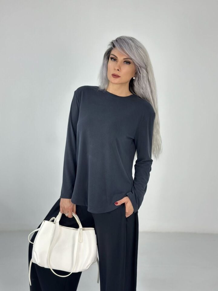 Antrasit Oysh Kumaş Dökümlü Bluz