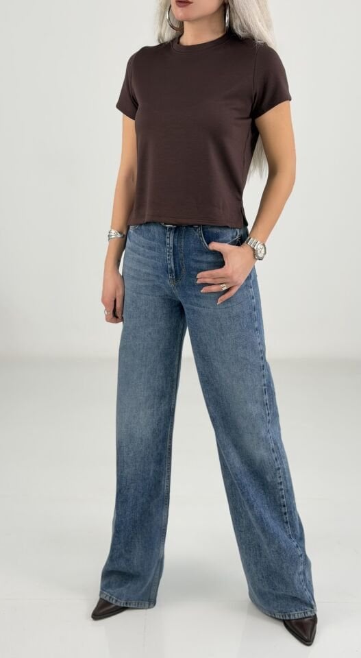 Mavi Yıkamalı Yüksek Bel Palazzo Jean