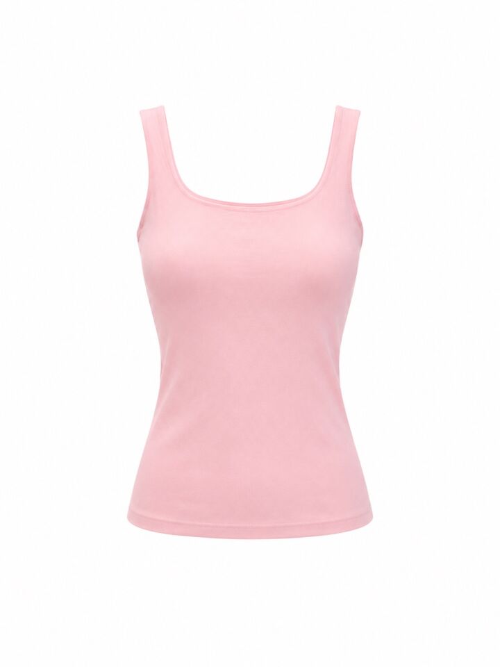 Pembe Kare Yaka Yumoş Pamuklu Basic Atlet