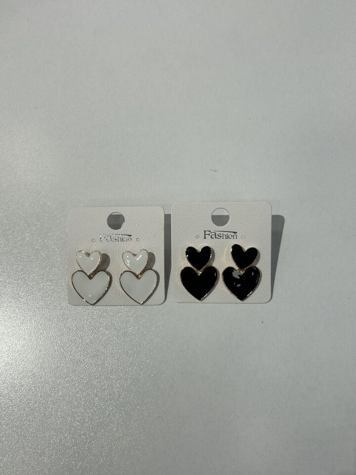 Siyah Minimal Çift Kalp Parlak Küpe