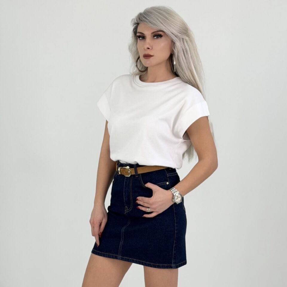 Beyaz Kısa Kol Salaş Basic Tshirt