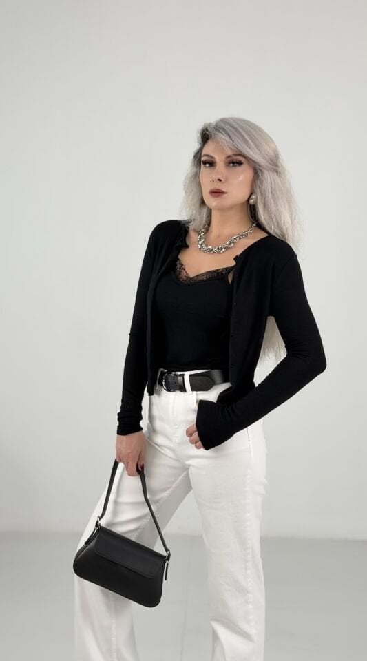 Beyaz Yüksek Bel Likralı Wide Leg Jean Pantolon