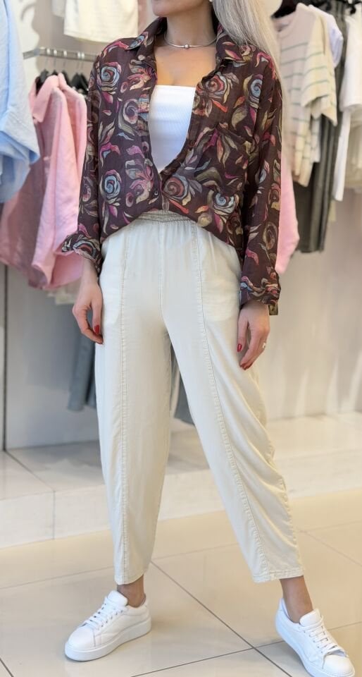 Bej Bel Lastikli Tensel Kumaş Relax Kadın Pantolon