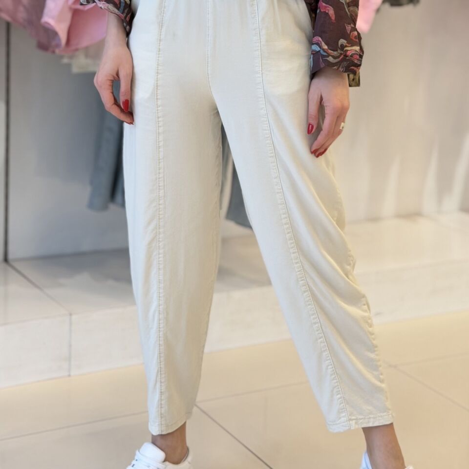 Bej Bel Lastikli Tensel Kumaş Relax Kadın Pantolon