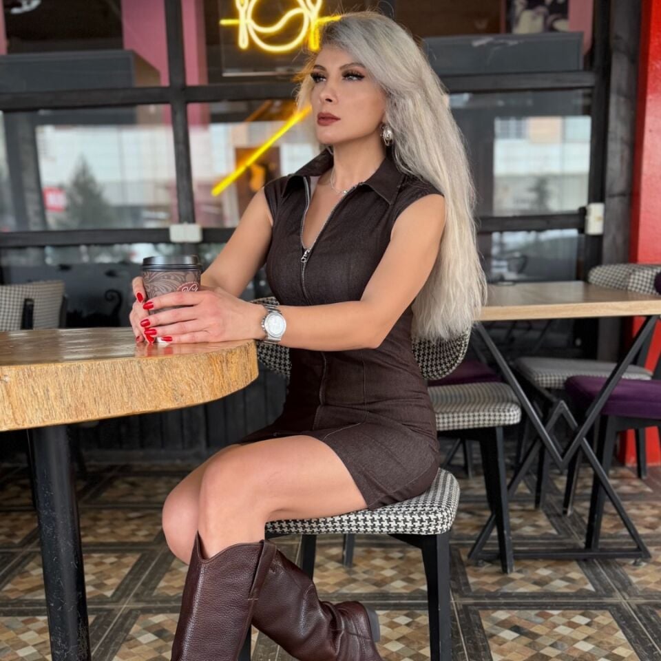 Kahve Denim Likralı Polo Yaka Mini Elbise