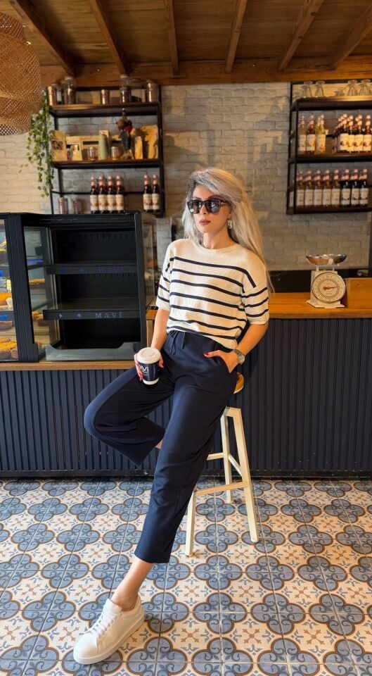 Lacivert Likralı Scuba Krep Kumaş Pantolon