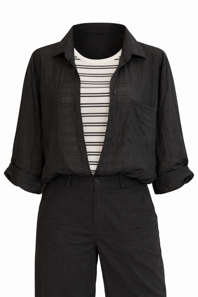 Siyah Oversize Gömlek Rahat Kesim Basic Gömlek