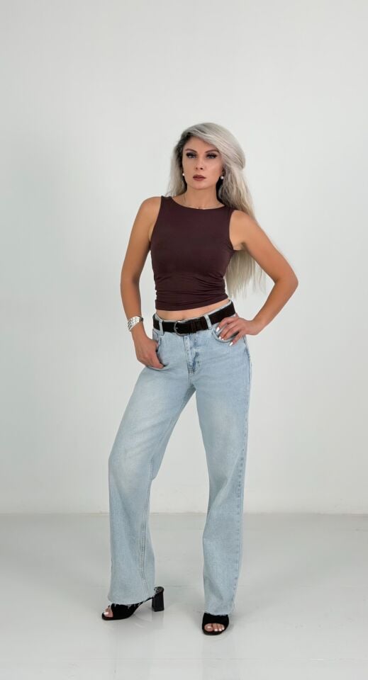 Kahverengi Bisiklet Yaka Crop