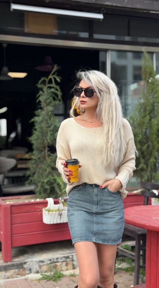 Koyu Yıkamalı Kemerli Mini Kot Etek