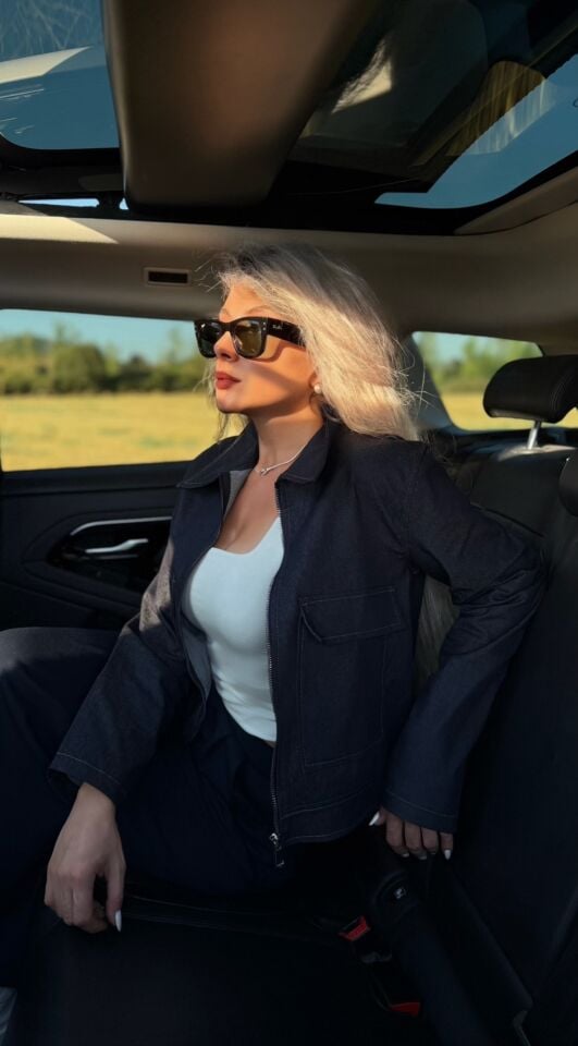 Koyu Lacivert Oversize Çift Cepli Likralı Kot Ceket