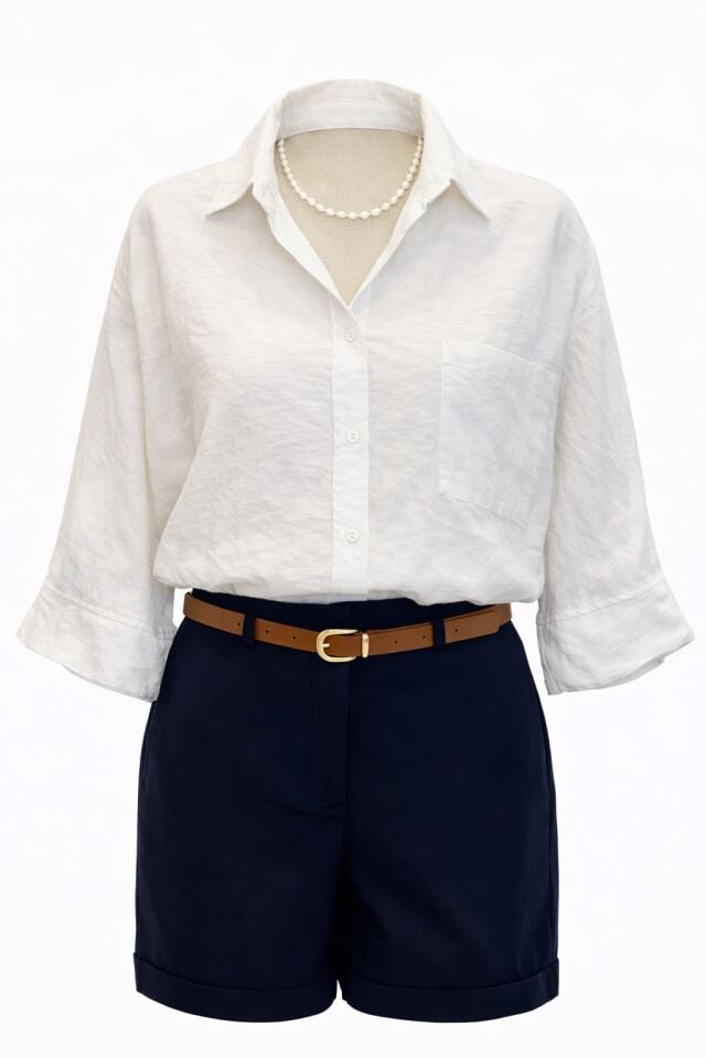 Beyaz Pamuk Vizkon Yarım Kol Gömlek Bluz