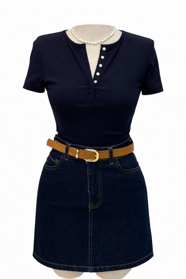 Lacivert Çıtçıt Kısa Kollu Tshirt