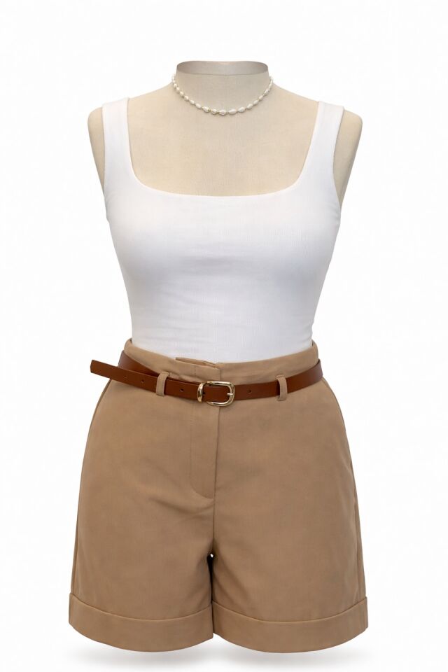 Beyaz Çift Kat Fitilli Atlet Bluz