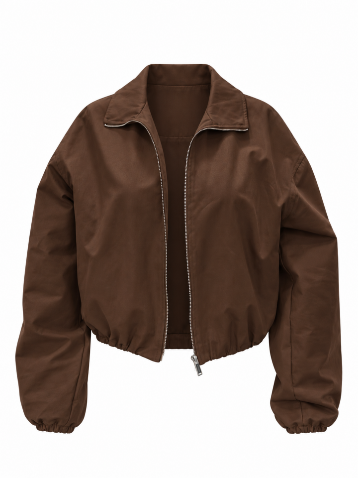 Kahve Su Geçirmez Kumaş Bomber Ceket