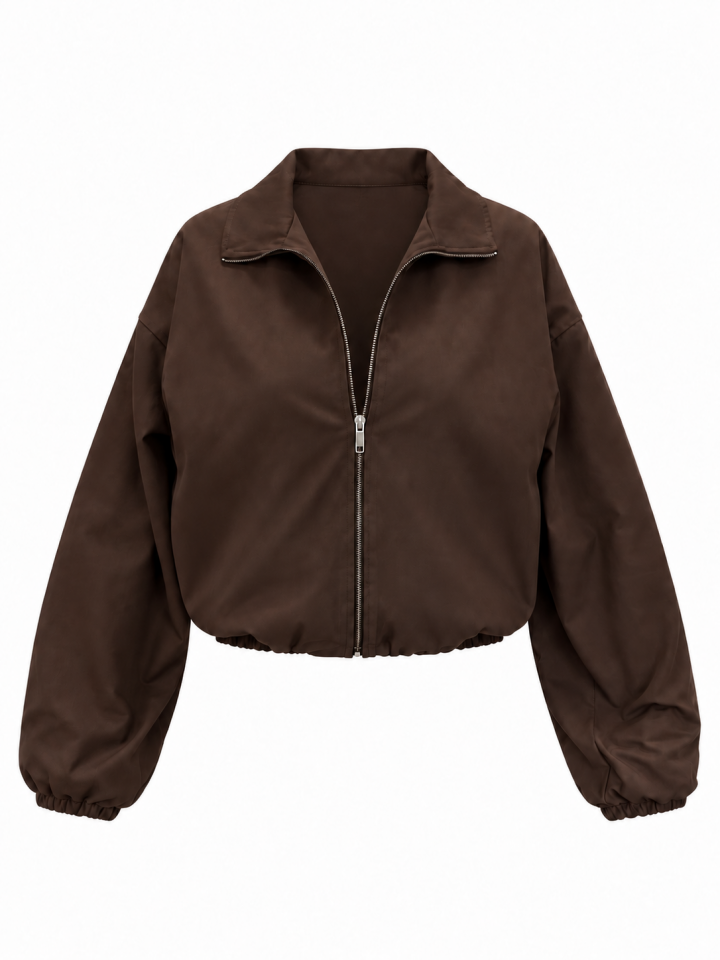 Kahve Su Geçirmez Kumaş Bomber Ceket