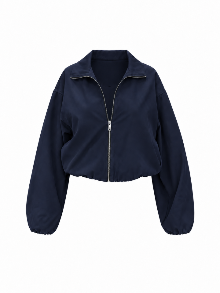 Lacivert Su Geçirmez Kumaş Bomber Ceket