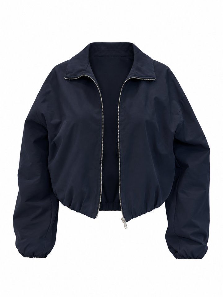 Lacivert Su Geçirmez Kumaş Bomber Ceket