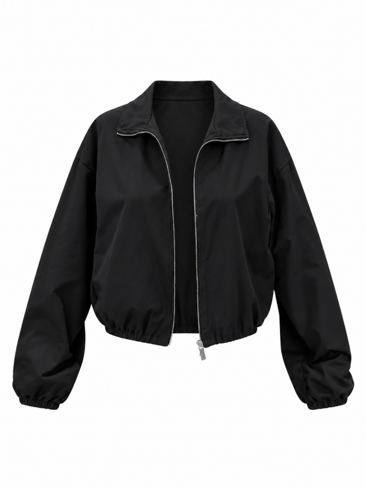 Siyah Su Geçirmez Kumaş Bomber Ceket