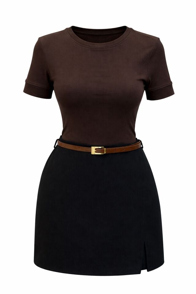 Kahverengi Kısa Kollu Fit Basic Thisrt