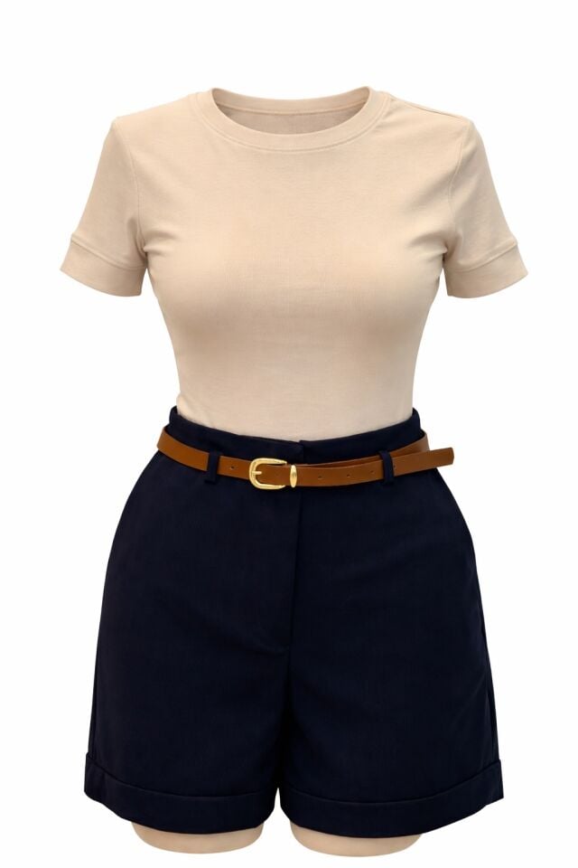 Bej Kısa Kollu Fit Basic Thisrt