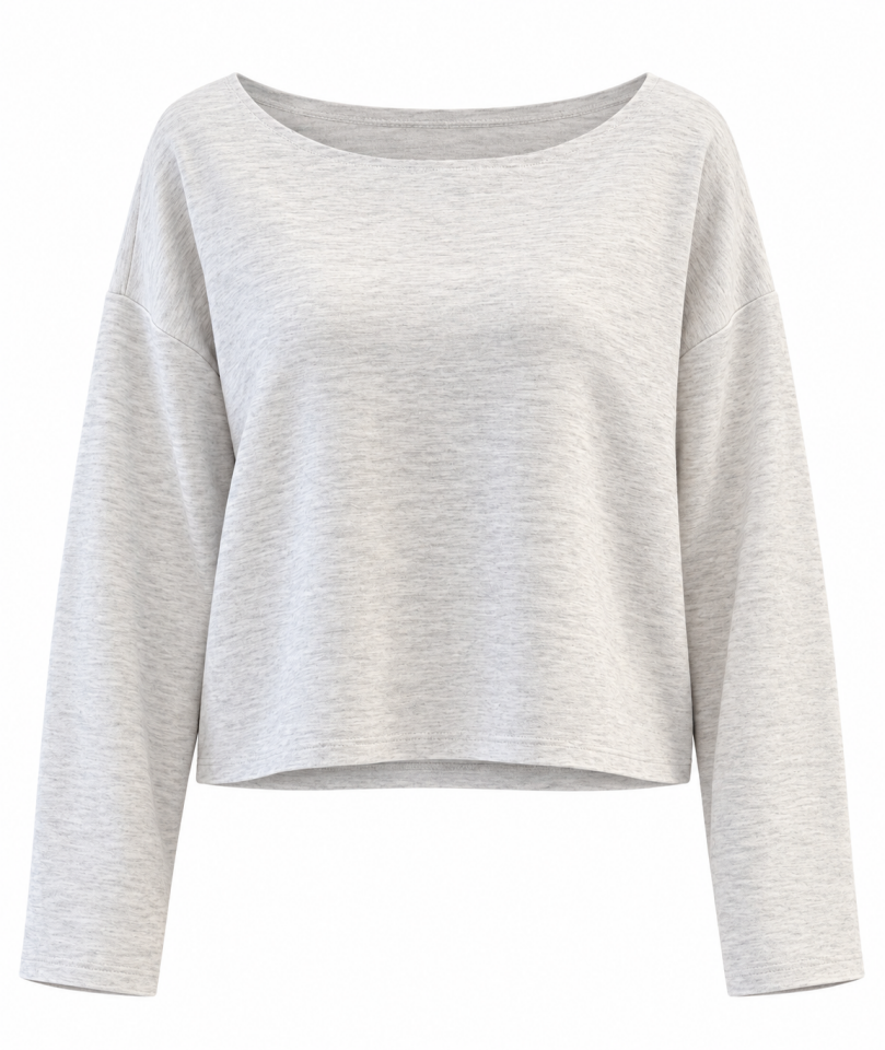 Gri Kesik Yaka Modal Kumaş Sweatshirt