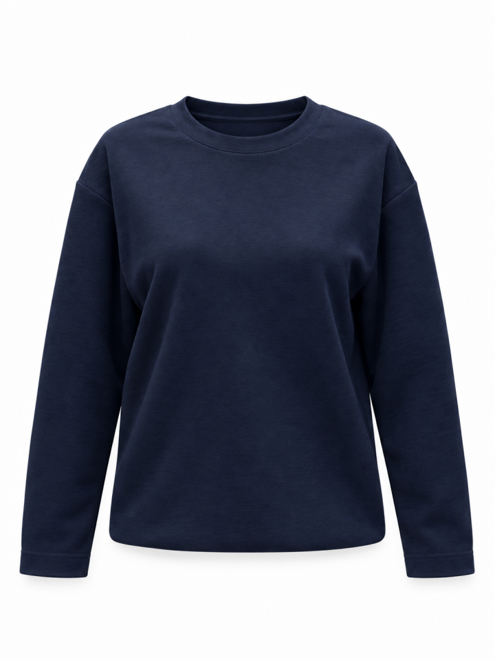 Lacivert Basic Bisiklet Yaka Sweatshirt
