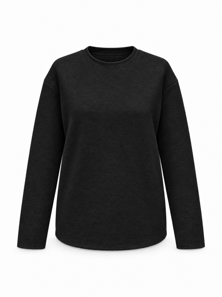 Siyah Basic Bisiklet Yaka Sweatshirt