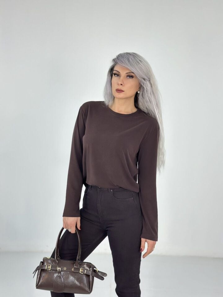 Kahve Oysh Kumaş Dökümlü Bluz