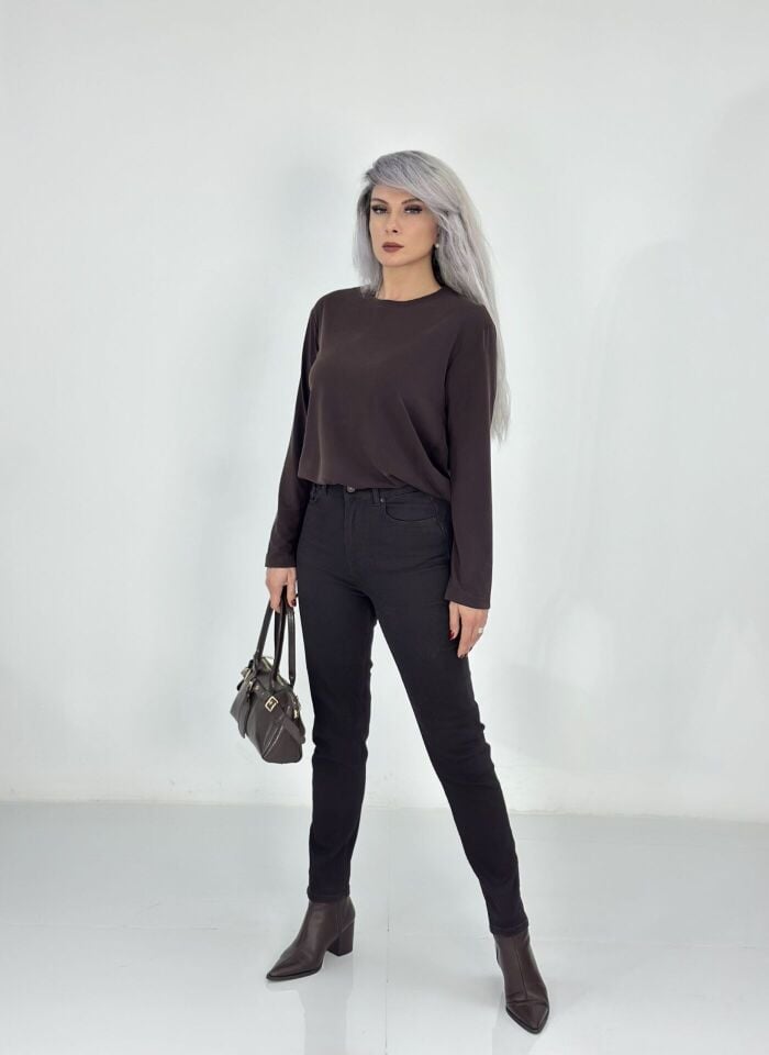 Koyu Kahve Push Up Yüksek Bel Jean