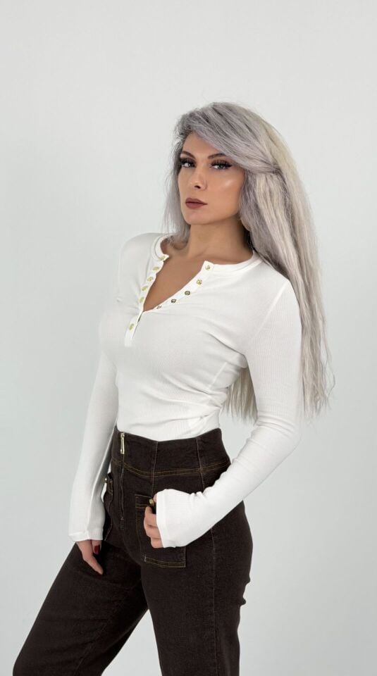 Beyaz Gold Düğmeli Kaş Korse Body