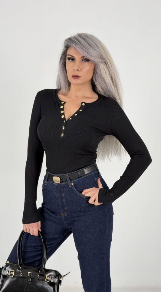 Siyah Gold Düğmeli Kaş Korse Body