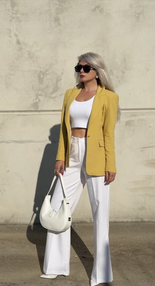 Sarı Tek Düğmeli Blazer Ceket