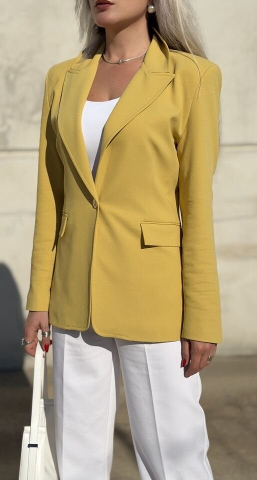 Sarı Tek Düğmeli Blazer Ceket