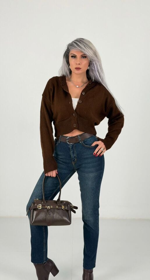 Koyu Kahve Kısa Yumoş Hırka