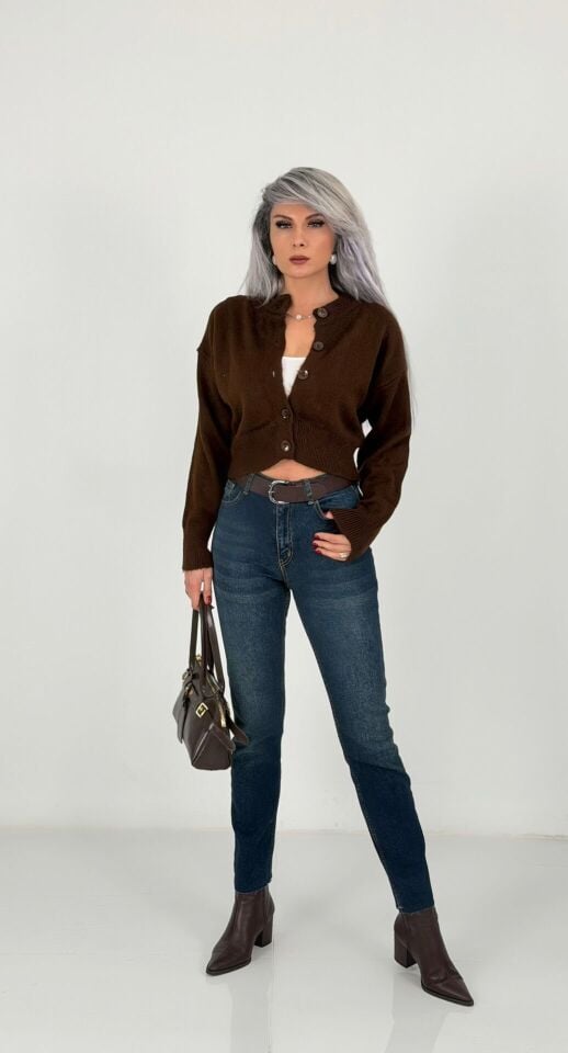 Koyu Yıkamalı Yüksek Bel Likralı Mom Fit Jean