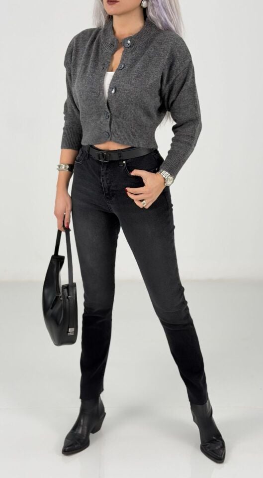 Füme Yüksek Bel Likralı Mom Fit Jean