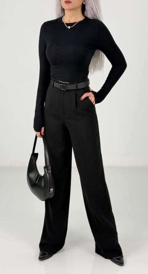 Siyah Yüksek Bel Bol Paça Pantolon