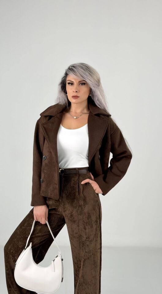 Koyu Kahve Yumuşak Kaşe Ceket Kaban