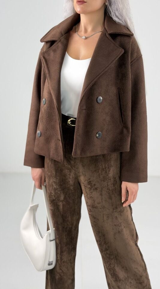 Koyu Kahve Yumuşak Kaşe Ceket Kaban