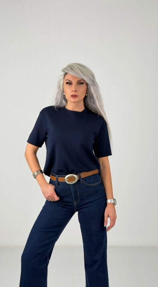 Lacivert Modal Kumaş Basic Tshirt